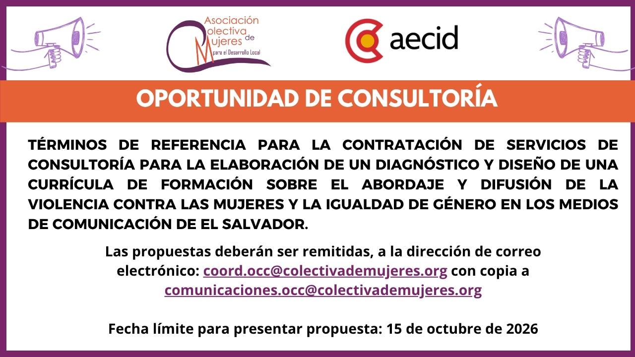 Oportunidad de consultoría: creación de diagnóstico y diseño de curricula para abordaje y difusión de la violencia contra las mujeres en los medios de comunicación